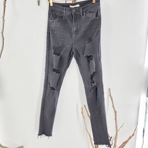 Levis mile high super skinny black destroyed jeans